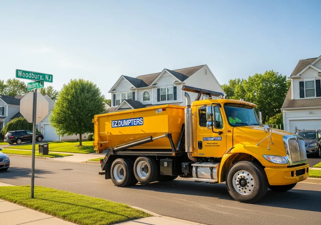 same-day dumpster delivery truck Woodbury NJ neighborhood