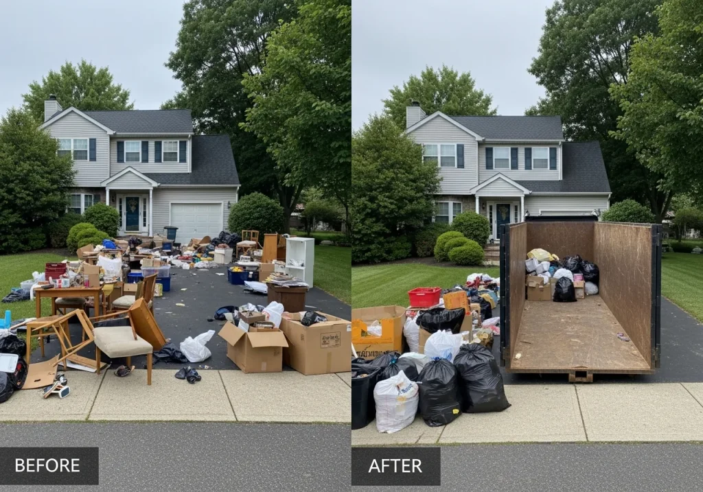 property cleanup before and after Woodbury NJ dumpster rental